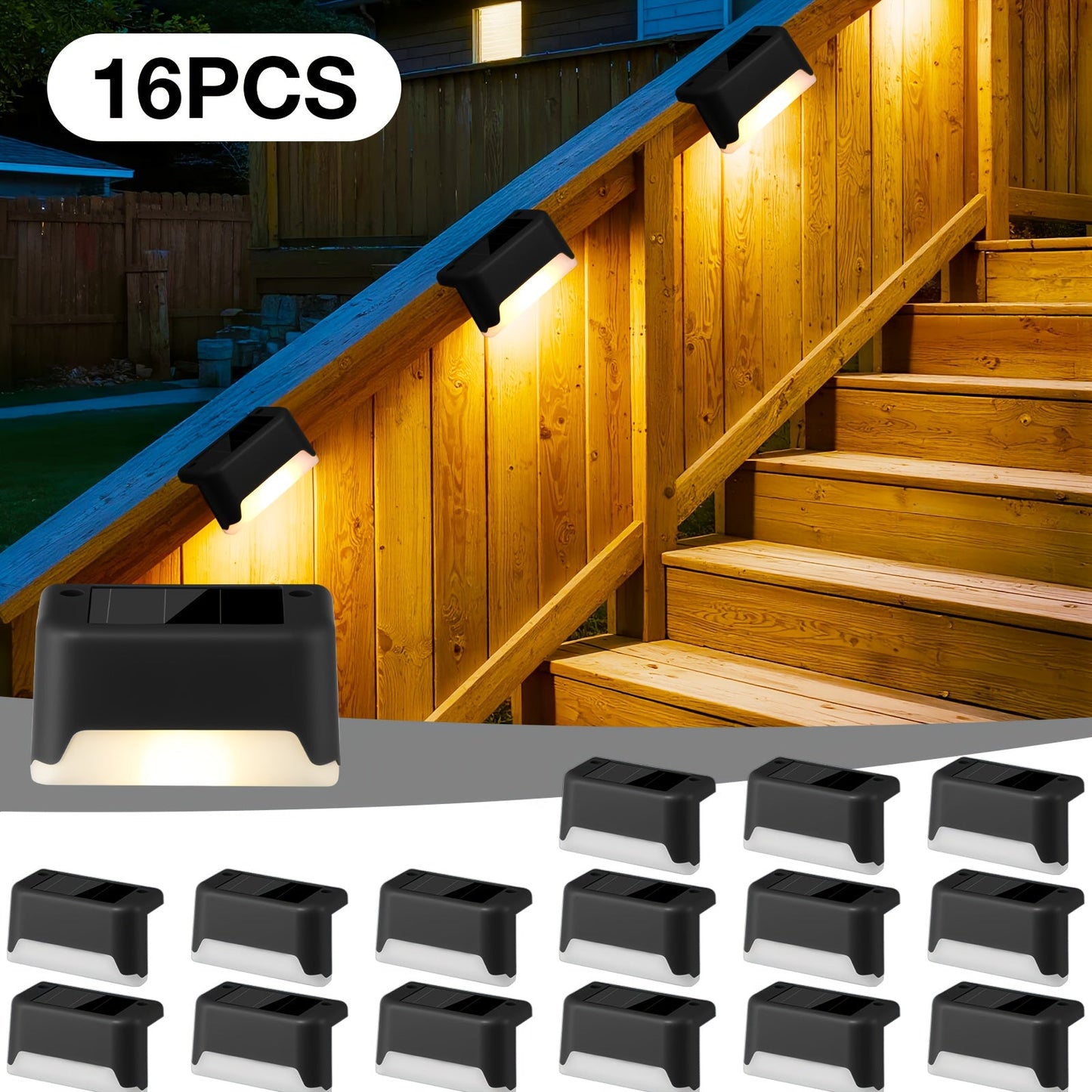 Solar Step Lights IP65 Waterproof – LED Deck Lights for Outdoor Stairs, Fence & Pathway, Auto On/Off Dusk to Dawn, 12-Hour Night Lighting for Garden, Patio, Driveway & Commercial Spaces