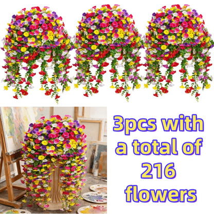 Three-Piece Artificial Rose Vine Garland with 216 Listed Flowers in Twelve Exact Color Combinations