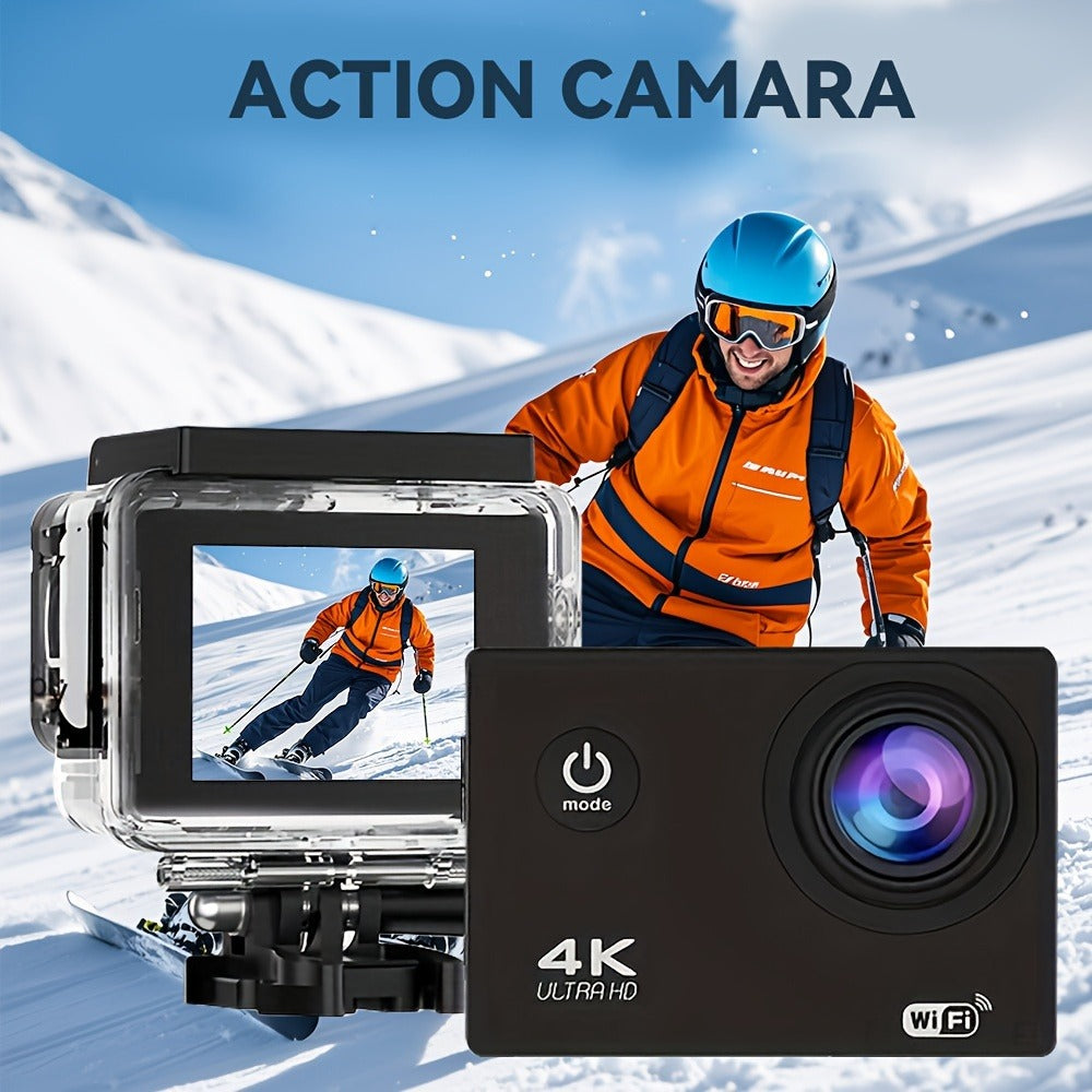 Sports Action Camera with 32GB Card, Helmet Mount Kit, 2-Inch Screen, WiFi and Remote-Control Accessories