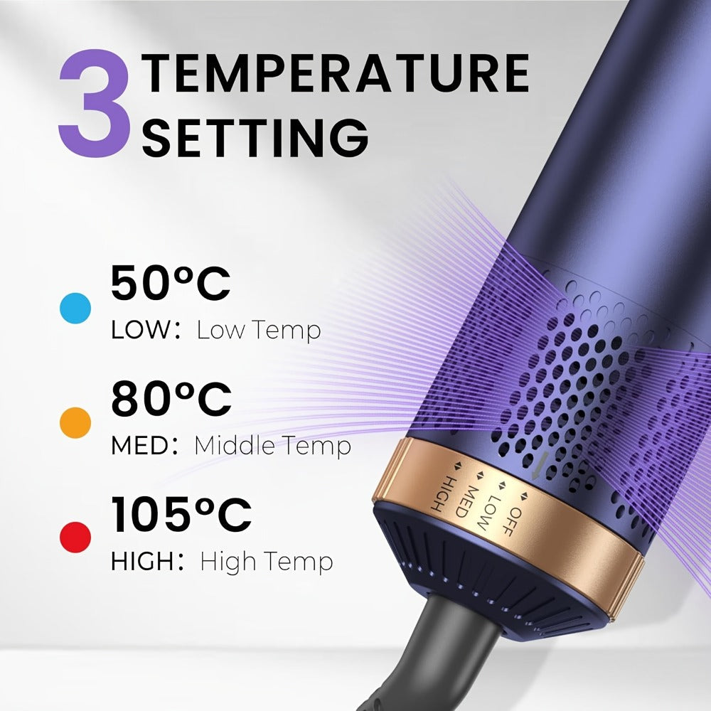 5-in-1 Hot Air Brush Hair Styling Tool with Three Temperature Settings and Five Attachments