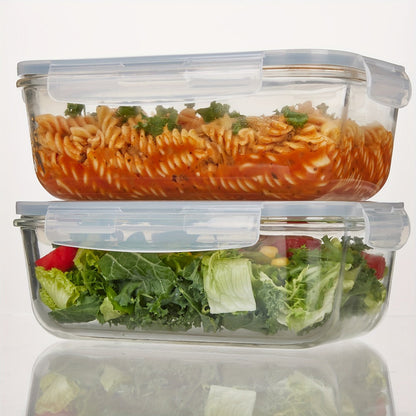 Glass Food Storage Containers with Lids 2 Pack – 63oz Large Airtight Snap Lock Meal Prep Containers, Leak Proof Glass Dish with Lid for Oven, Microwave & Refrigerator, Food Transport Tubs