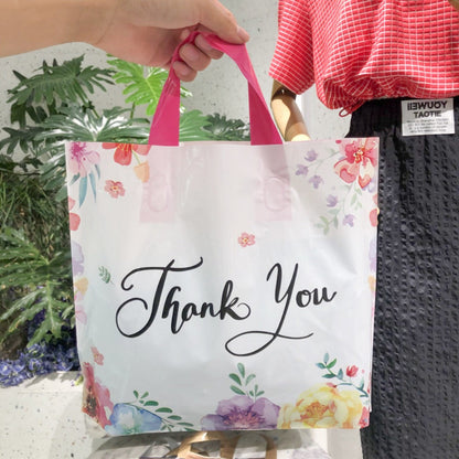 Fifty-Piece Floral Thank You Gift Bag Set with Soft Loop Handles and Printed Front and Back Panels
