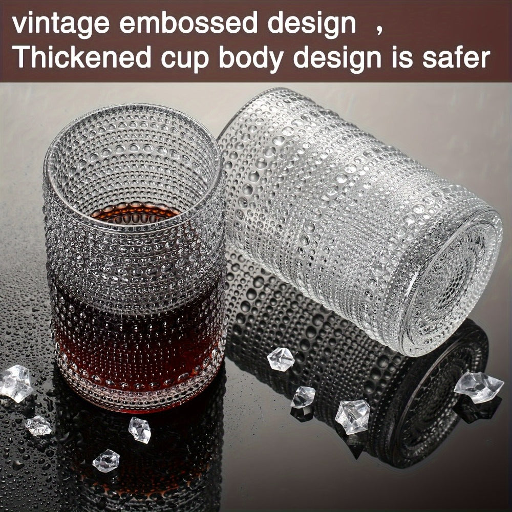 Clear Hobnail Drinking Glasses, Six-Piece 13-Ounce Tumbler Set with Embossed Dot Pattern for Table Settings