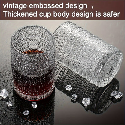 Clear Hobnail Drinking Glasses, Six-Piece 13-Ounce Tumbler Set with Embossed Dot Pattern for Table Settings