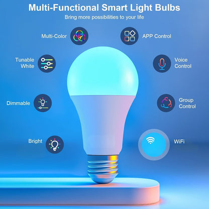 A19 E26 Wi-Fi and Bluetooth Smart Light Bulbs with RGB and White Modes in Two-, Four- or Six-Bulb Packs
