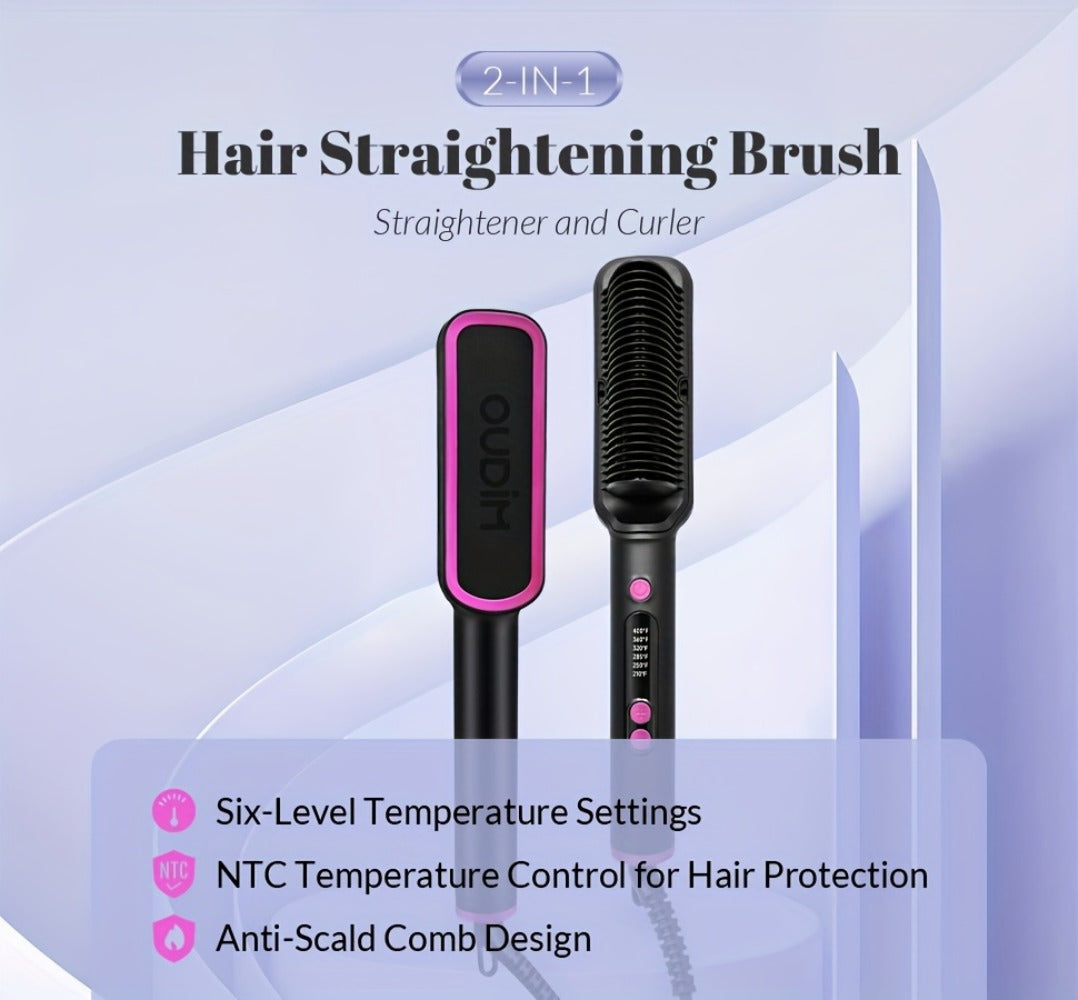 Hair Straightener Brush for Home and Travel and Salon Hair Styling with Fast Heat-Up & Anti-Scald Protection