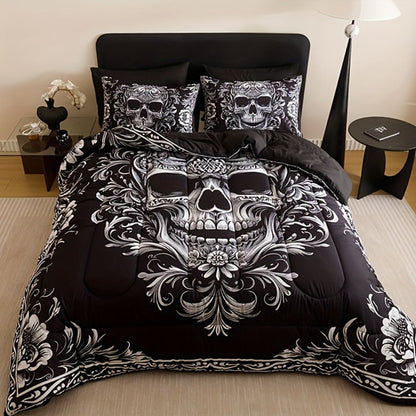 Gothic Skull Comforter Set with Two Pillowcases, Two Design Labels and Twin through King Sizes