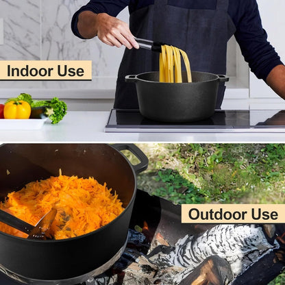5QT Pre-Seasoned-Labeled Cast Iron Dutch Oven with Reversible 2QT Skillet Lid and Dual Loop Handles