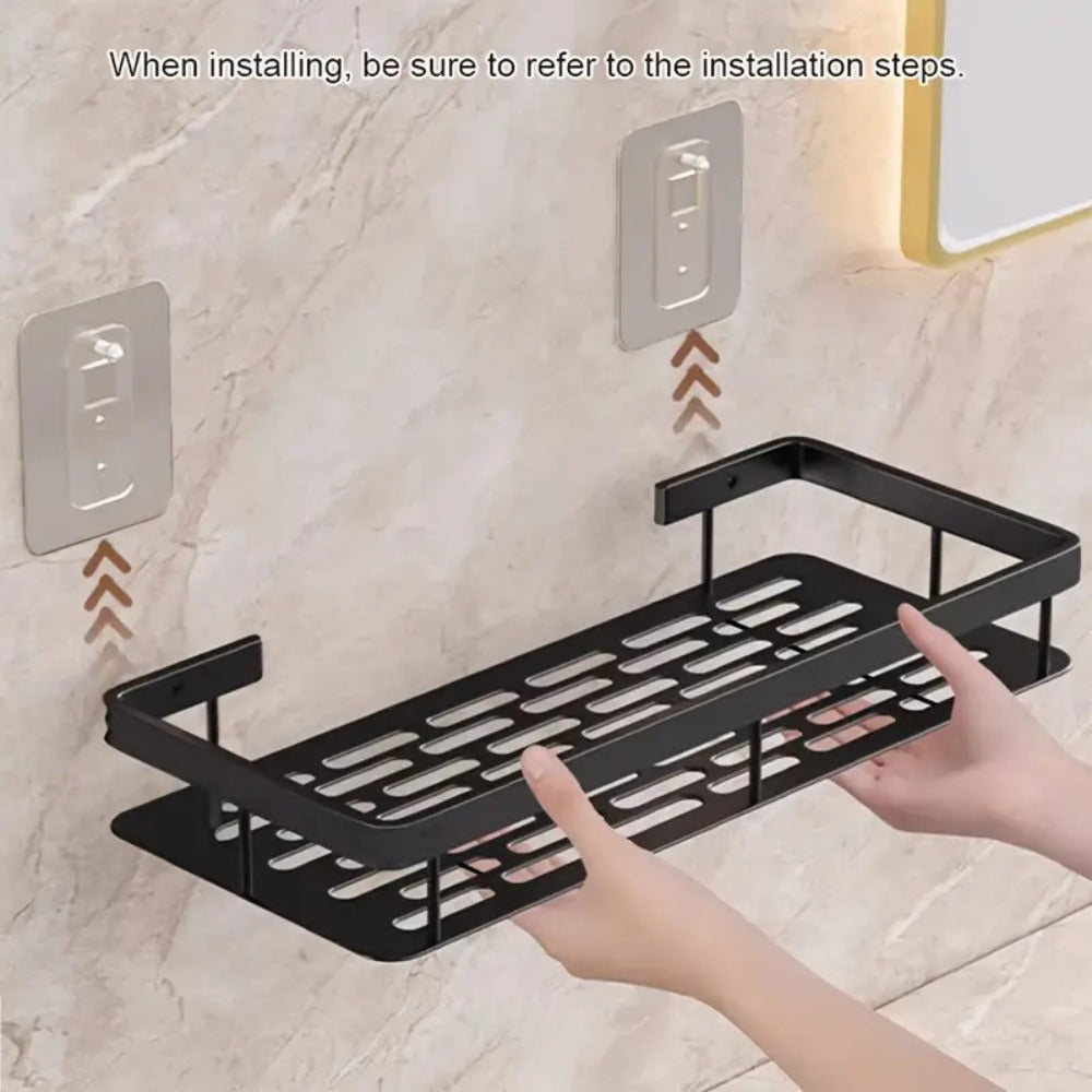 Two-Pack Wall-Mounted Stainless Steel Shower Caddy Set in Black or Silver Checkout Colors for Baths