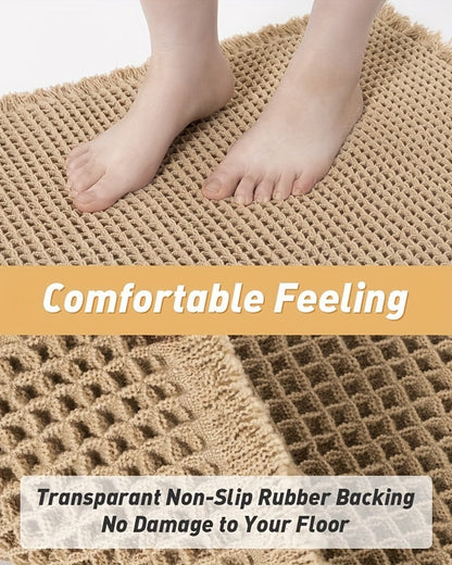 Tasseled Knit Bath Mat with Rectangular Profile, Fringed Edges and 18 x 30 or 24 x 36-Inch Size Options