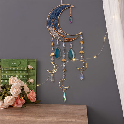 Dreamcatcher Moon Suncatcher Wall Hanging – Handmade Boho Wind Chime Pendant for Indoor Outdoor Garden, Courtyard & Party Decor – Christmas & Birthday Gift