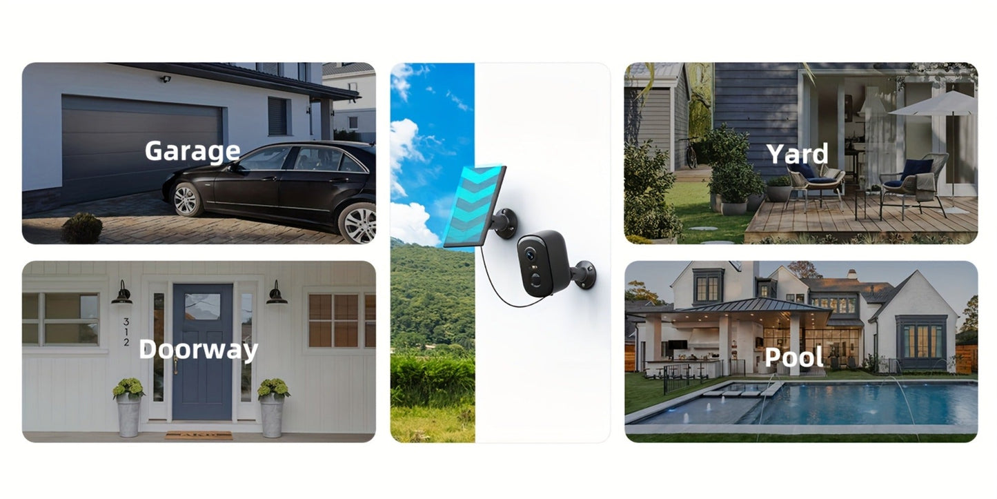 Black Dual-Band Solar WiFi Security Camera with Separate Panel and One- to Four-Camera Pack Options