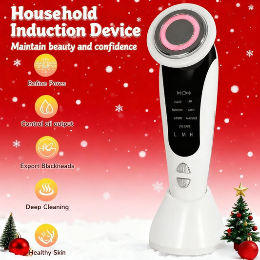 4-in-1 LED Face Neck Massager USB Powered Vibration Skin Tightening Facial Lifting Device - Ergonomic Handle Portable Beauty Tool for Women - Anti-Aging Collagen Stimulating Skincare Gift Home Travel