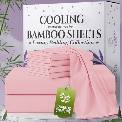 Bed Sheet Set Bamboo-Derived Fabric in 4- or 6-Piece Configuration with Extra-Deep Pocket and Fifteen Colors
