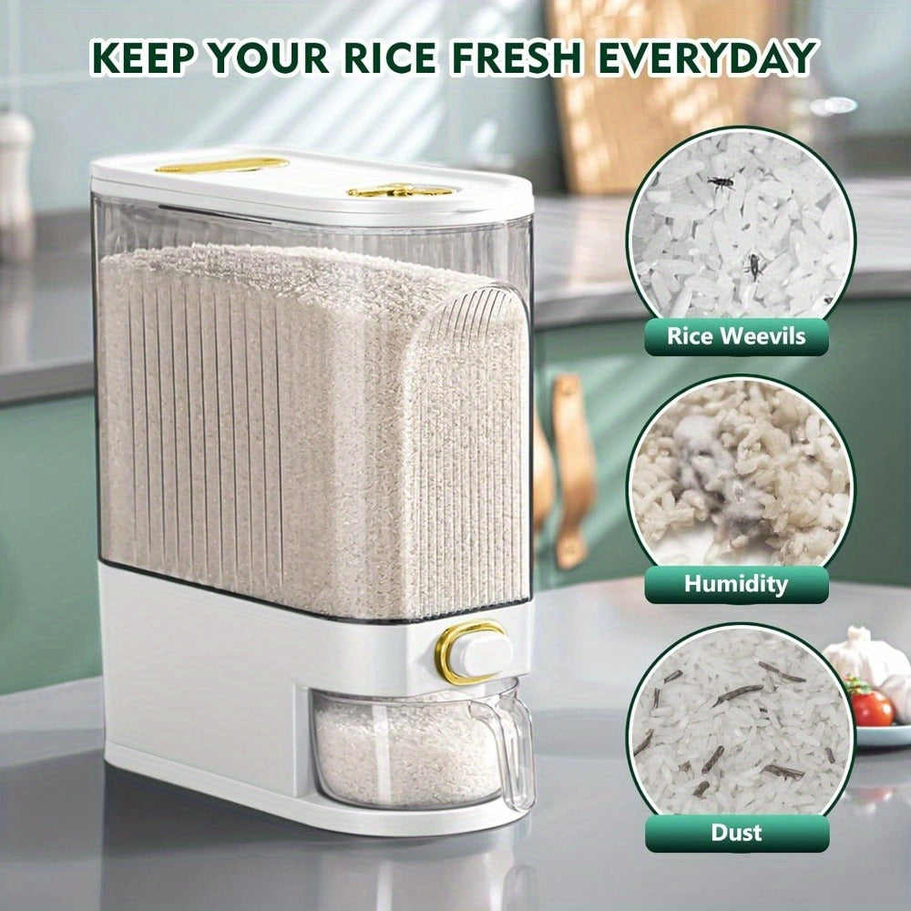 Rice Storage Container with Measuring Cup & Time Markings – Large Capacity 11/22LB Airtight Grain Dry Food Pantry Kitchen Organizer