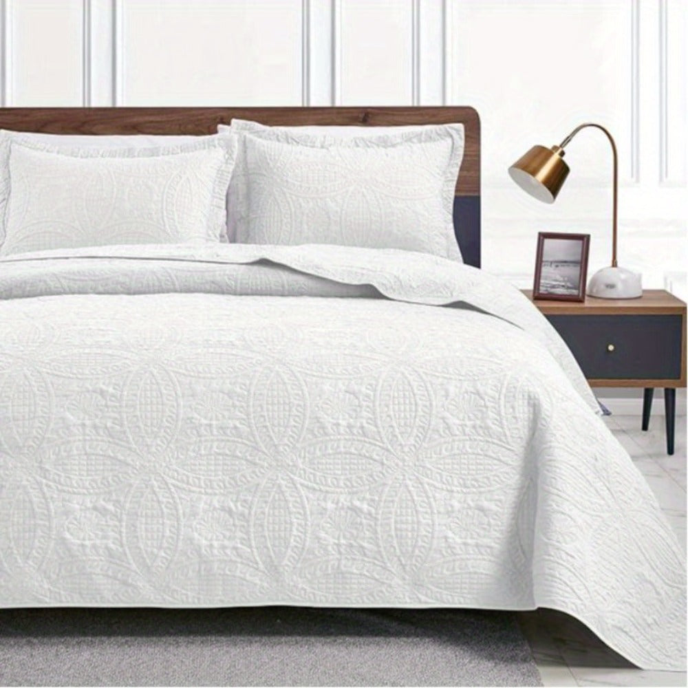 Three-Piece Lightweight Microfiber Quilt Set with Pillow Shams in Ten Size and Color Options