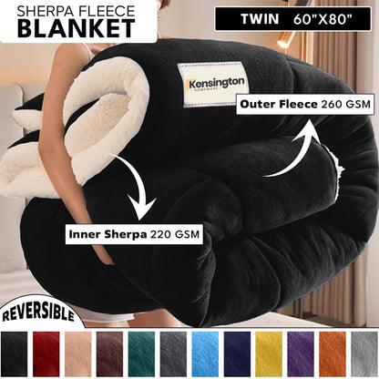 480GSM Sherpa Fleece Blanket – Double-Sided Heavy Warm Throw for Couch, Bed & Travel, Reversible All Season, 13 Colors, 3 Sizes