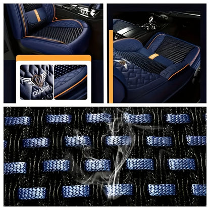 Car Seat Covers 3D Diamond-Embroidered Faux Leather with Two-Front or Five-Seat Set Options