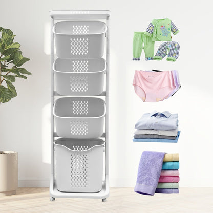 Two-Tier Rolling Laundry Hamper Cart with Removable Baskets for Bathrooms, Bedrooms and Laundry Rooms