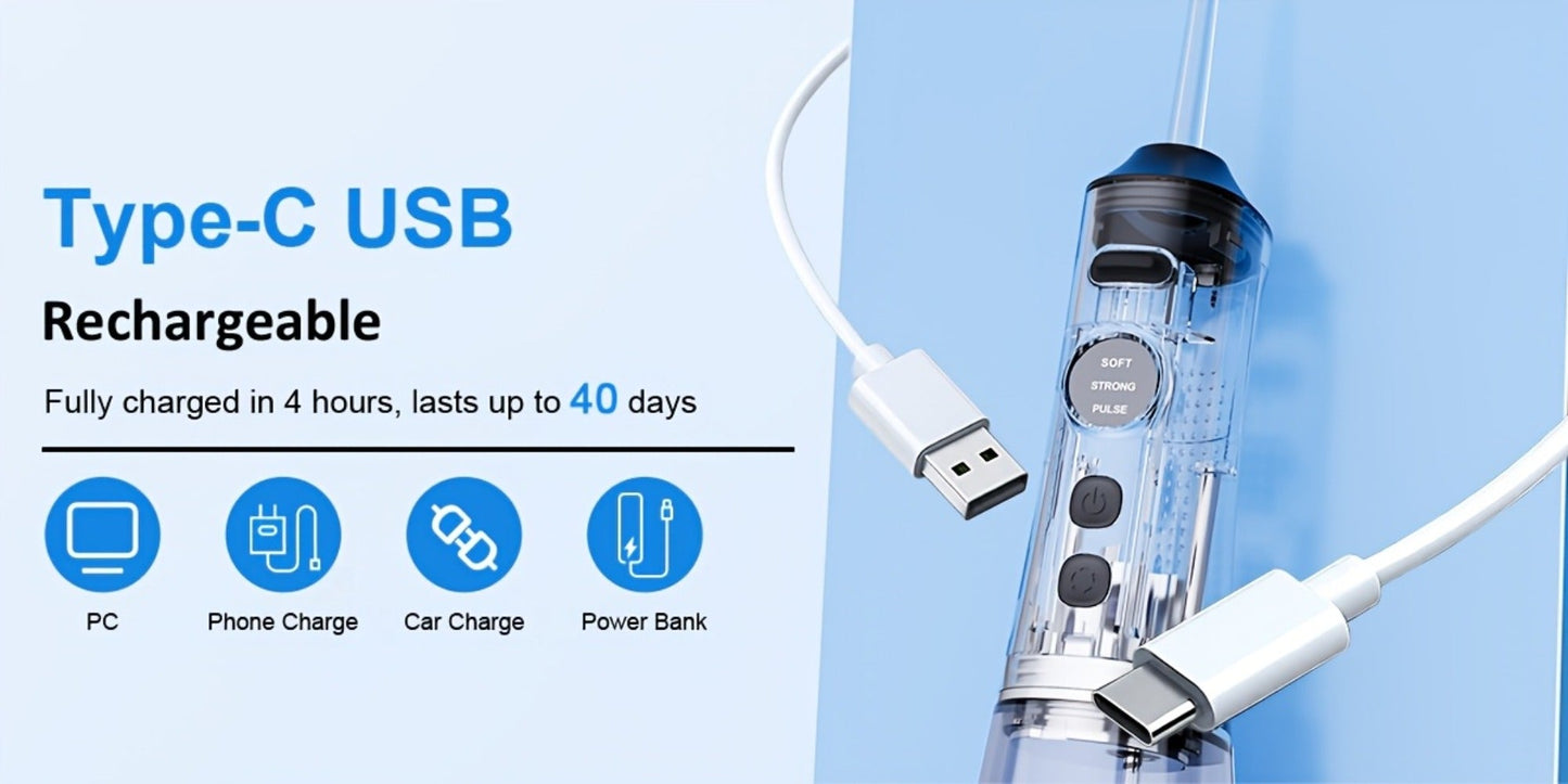 Water Flosser Cordless Oral Irrigator - Rechargeable Electric Dental Cleaner with 6 Interchangeable Nozzles, Adjustable Pressure Control, Plaque & Tartar Removal, USB Powered, Portable for Home & Travel Use