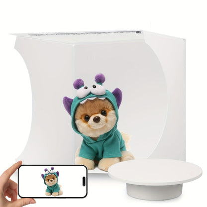 Photo Studio Lightbox Kit with 360 Motorized Turntable 6 Color Backdrops Foldable Fabric Tent USB Powered for Product Photography Smartphones DSLR Jewelry Cosmetics Ecommerce
