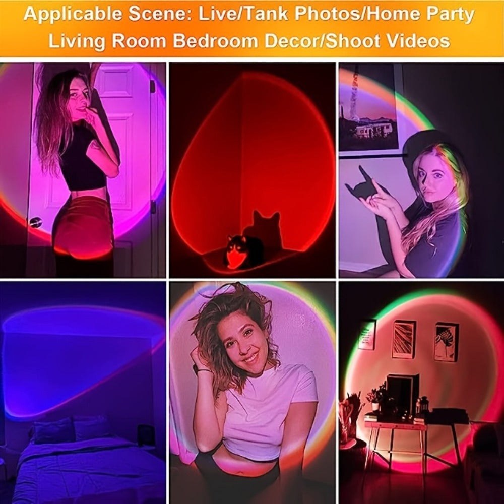 RGB Sunset Lamp Projection with Stand & Remote Control – USB Color Changing Sunset Light for Bedroom, Photography, TikTok, Aesthetic Room Decor & Laptop Compatible