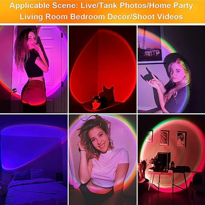 RGB Sunset Lamp Projection with Stand & Remote Control – USB Color Changing Sunset Light for Bedroom, Photography, TikTok, Aesthetic Room Decor & Laptop Compatible