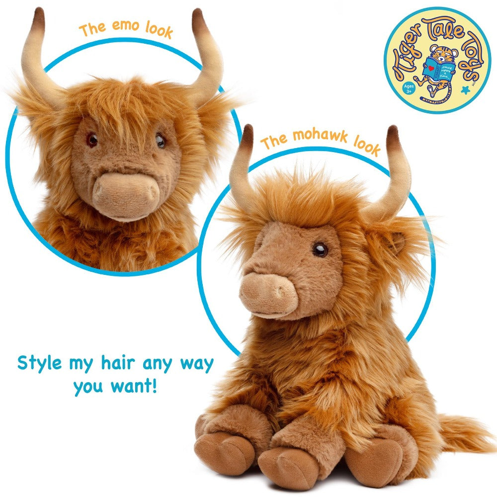 Stuffed Animal Henley Highland Cow with 14-Inch Scale, Shaggy Brown Coat and Source-Listed Care