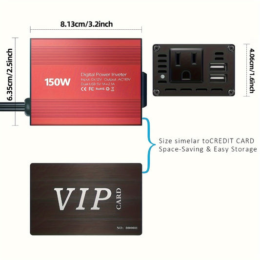 Car Power Inverter 150W – 12V DC to 110V AC Converter with Dual USB 3.1A Ports & AC Outlet for Laptop Tablet Phone Charging in Vehicle
