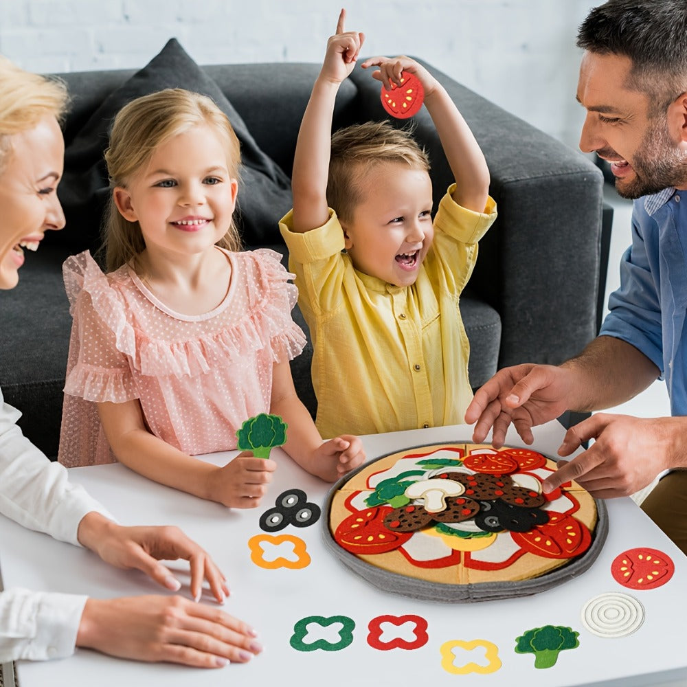 41-Piece Felt Pizza Pretend Play Set with 11.4-Inch Plate, Four Slices and Assorted Toppings