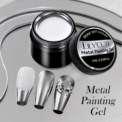 Metallic Silver Nail Art Painting Gel in 7ml LILYCUTE Jar with Fine Detail Brush for Lines and Floral Patterns