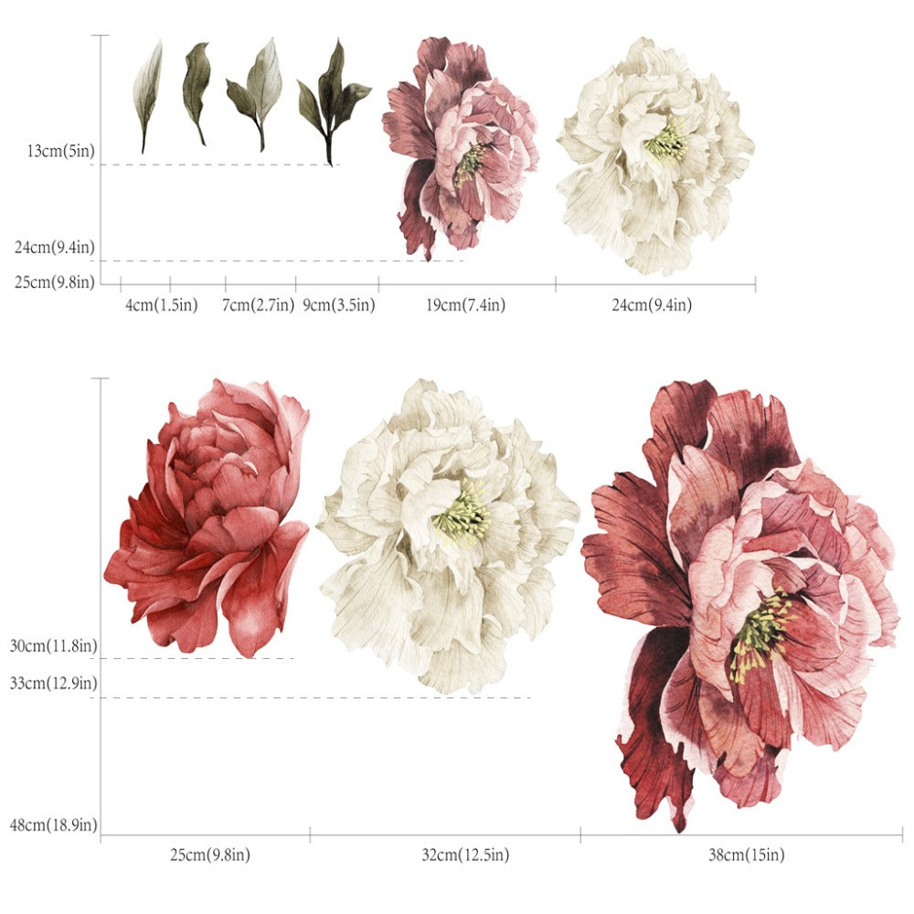 Peony Flower Decorative Window Sticker in Two Floral Styles, 17.7 x 47.2 Inches for Glass Decor