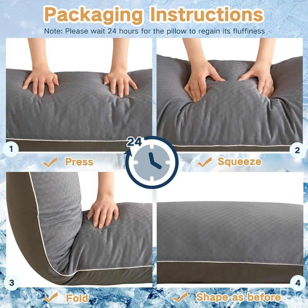 Adjustable Shredded Foam Body Pillow, 20 x 54 Inches, Split-Color Cover in White or Grey for Adult Beds