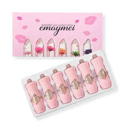Moisturizing Lipstick Set 6 Pack – Transparent Petal Gloss Lip Color in Berry & Nude Shades, Long-Lasting Hydrating Formula, Prevents Chapping & Dryness, Perfect Gift for Women