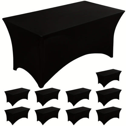 10pcs Spandex Tablecloth 6ft Rectangle Fitted Table Cover Stretch Wrinkle-Free for Wedding Reception Vendor Booth Catering Indoor Outdoor, 72Lx30Wx30H Inch, White/Black