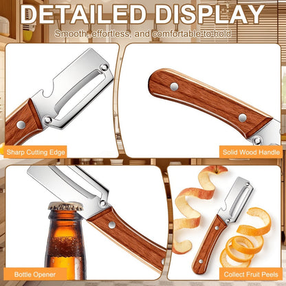 Two-Piece Zhoshuai Vegetable Peeler Set with Wood Handles, Scallion Comb and Bottle-Opening Cutout