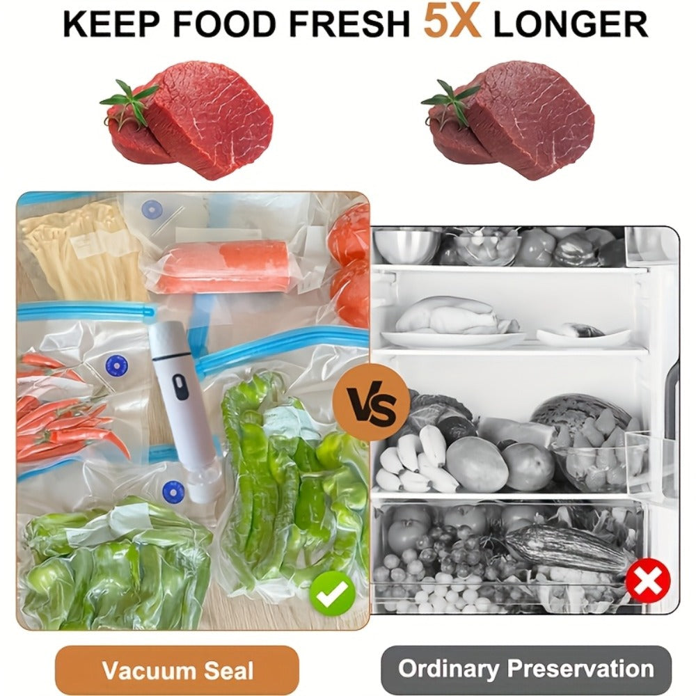 Handheld Vacuum Sealer with USB Cable and 15- or 30-Bag Storage Kit for Compact Kitchen Use