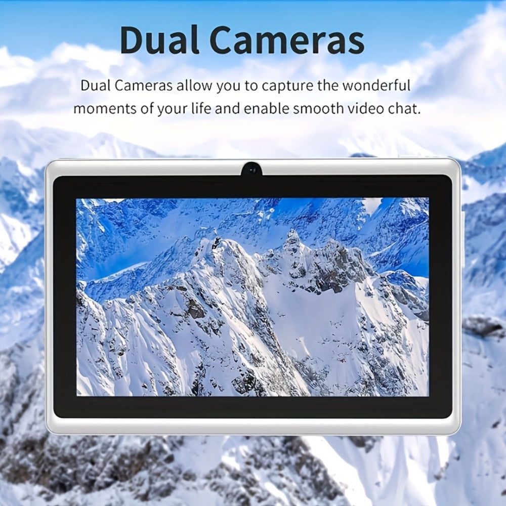 7 Inch Android Tablet 6GB RAM 32GB ROM Quad-Core HD IPS Display Stereo Speakers Dual Camera WiFi Lightweight Portable Compact Tablet for Work Travel Entertainment White