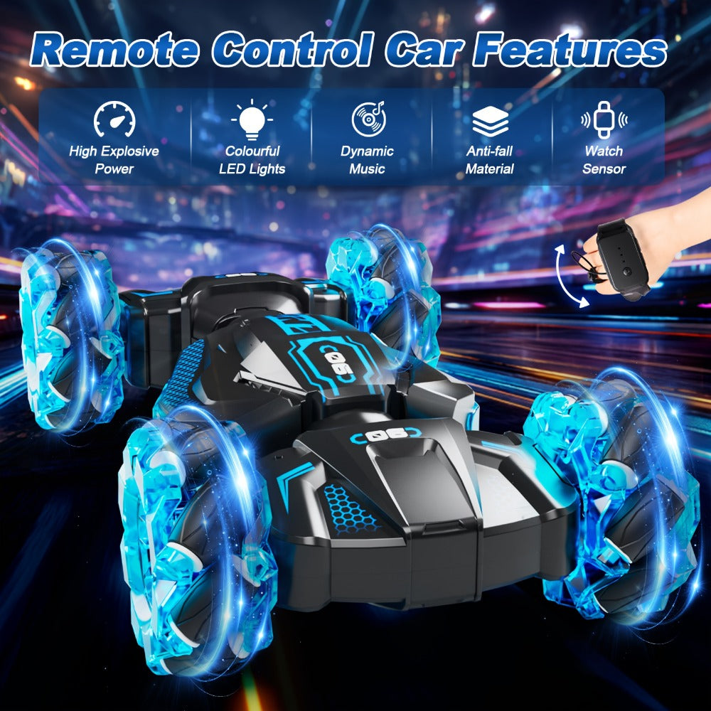 Remote Control Car, 1:24 Scale 8WD Stunt Racer with 2.4GHz Dual Remotes, 28KM/H Source Speed, LED Lights and Two Colors