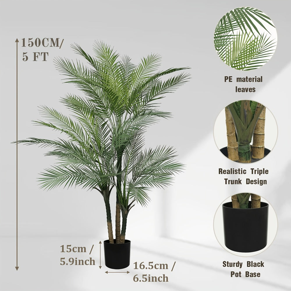 Artificial Areca Palm Tree in 4, 5 or 6-Foot Heights with Frond Count and White Planter Options