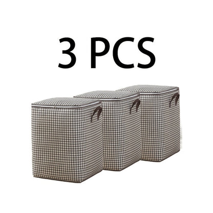 Large 160 L Houndstooth Fabric Storage Bag with Double Zippers, Carry Handles and Foldable Square Shape