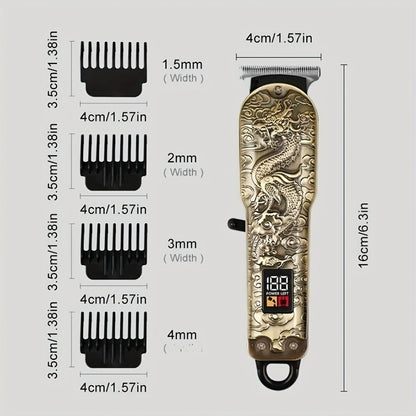 JH702 Hair Clipper Set with DC01 Fashion Belt, Digital Display, USB Charging and Two Engraved Design Options