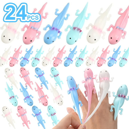 Axolotl Slingshot Fidget Toy 24pcs Bulk Pack, Cute Axolotl Squishy Sensory Finger Puppet Toys for Kids Birthday Party Favors Goodie Bags Decorations, Axolotl Gifts for Children Boys Girls