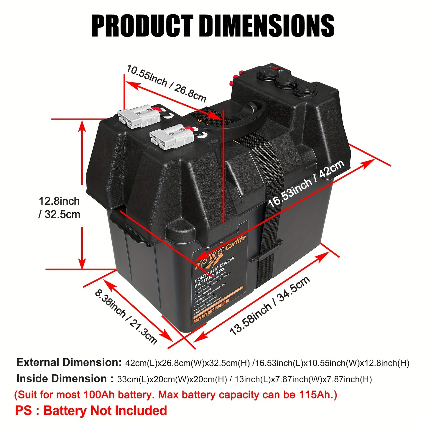 RV Battery Box Power Center Group 24-31 Smart Battery Holder with QC3.0 PD Fast Charge USB DC Ports for LiFePO4 Lithium Lead Acid Trailer Camper Van
