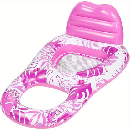 Pink Tropical Inflatable Pool Recliner Float, 60 x 36 x 24 Inches with Mesh Seat and Cup Holder