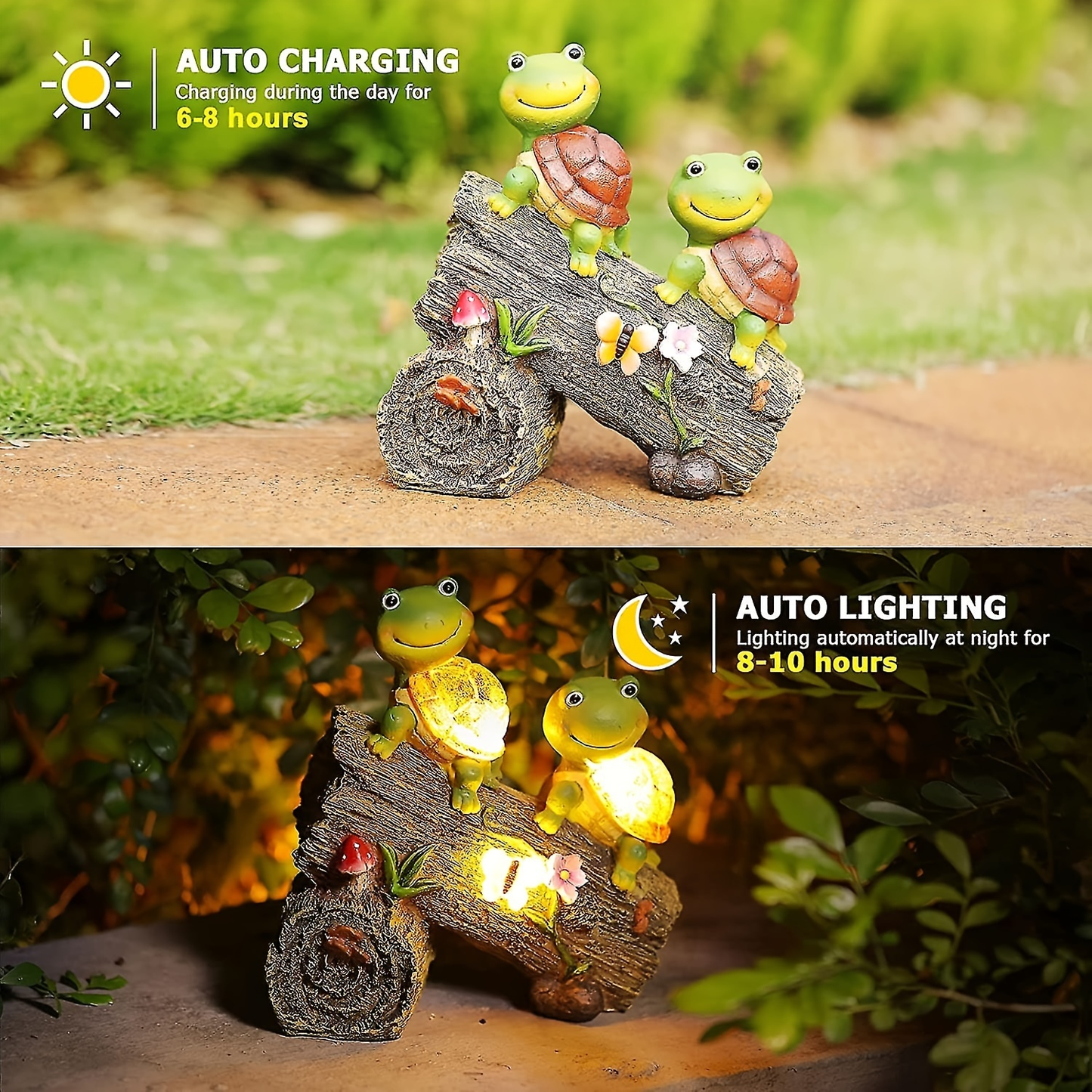 Solar Garden Turtle Statue with 4 LED Lights IP44 Waterproof Resin Frog Face Turtle Figurine Outdoor Decor for Patio Lawn Yard Holiday Festival