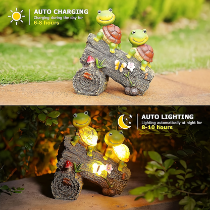 Solar Garden Turtle Statue with 4 LED Lights IP44 Waterproof Resin Frog Face Turtle Figurine Outdoor Decor for Patio Lawn Yard Holiday Festival
