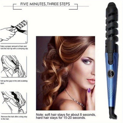 Automatic Spiral Curling Iron Ceramic Anti-Tangle – Professional Auto Curler One-Button Easy Operate Hair Styling Tool with Comb & 2 Clips for All Hair Types – Blue, Pink