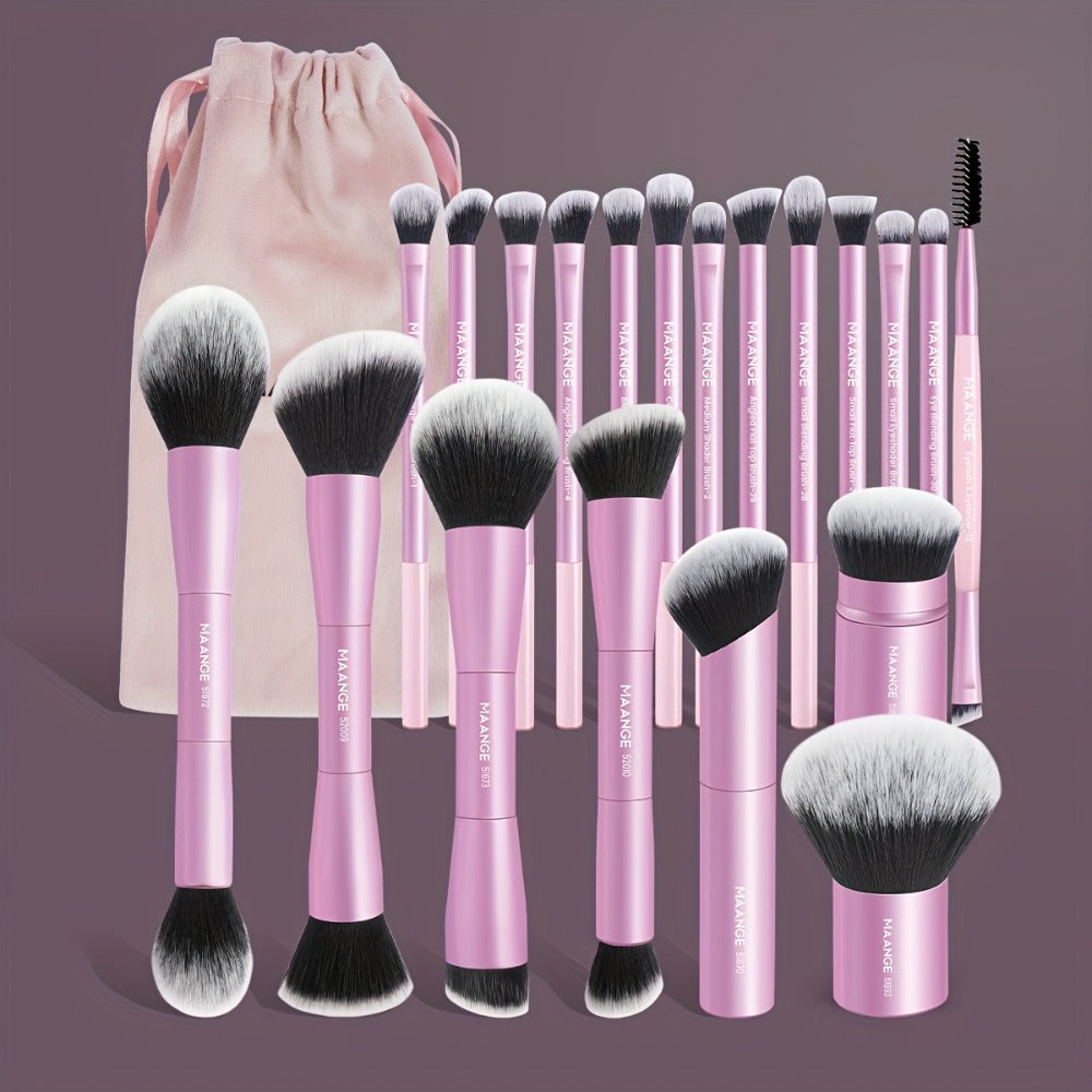 Professional Makeup Brush Set 20Pcs Metal Aluminum Tube Handle with Storage Bag Foundation Powder Blush Eye Shadow Kabuki Brushes for Women Travel Portable Multi-Function Black Gold