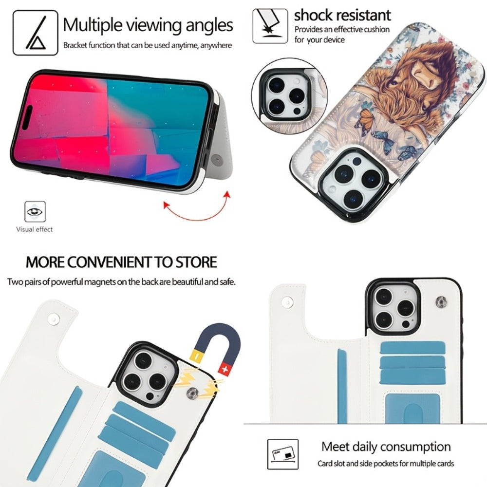 Wallet iPhone Case Floral Flower Butterfly Flip Cover with Kickstand for iPhone 16 Pro Max 16 Pro 16 Plus 16 15 Pro Max 15 Pro 15 Plus 15 14 Pro Max 14 Pro 14 Plus 14 13 Pro Max 13 Pro 13 12 Pro Max 12 Pro 12